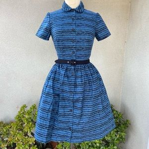 Retro rockabilly blue shirt dress small